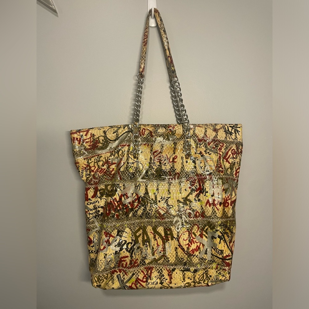 Fatto a Mano By Carlos Falchi Graffiti Snake-embossed Microfiber Tote Handbag